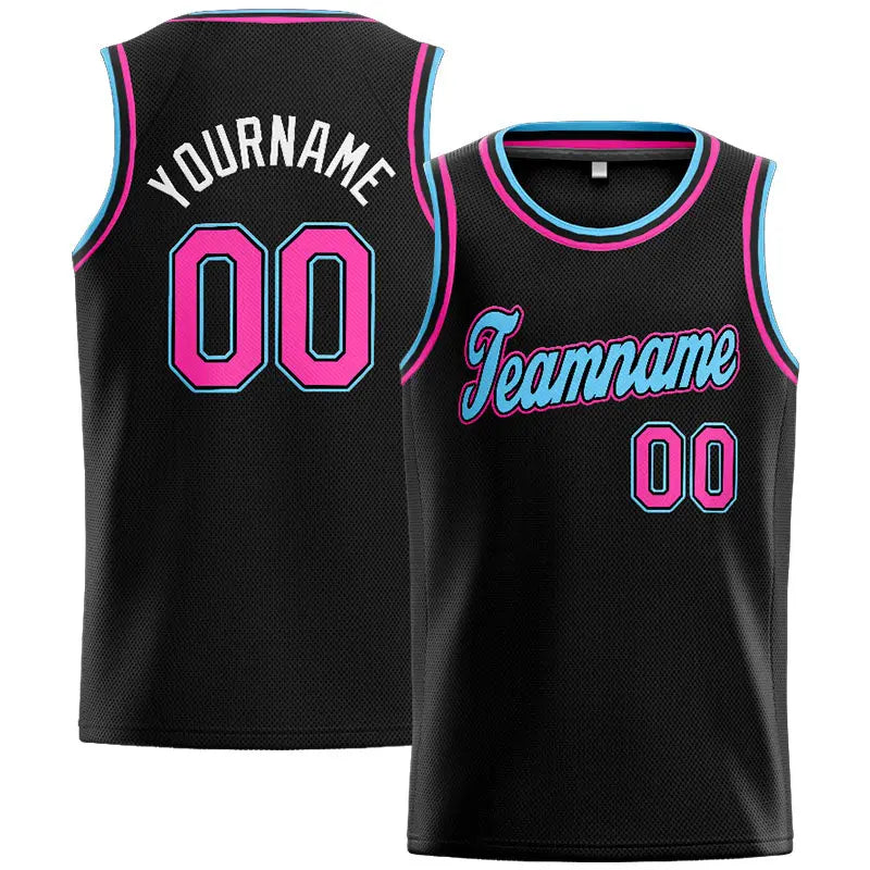 Custom Stitched Basketball Jersey for Men, Women And Kids Black-Pink-Light Blue enthsush