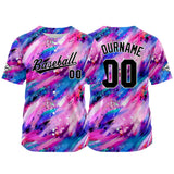 Custom Full Print Design Authentic Baseball Jersey pink-blue