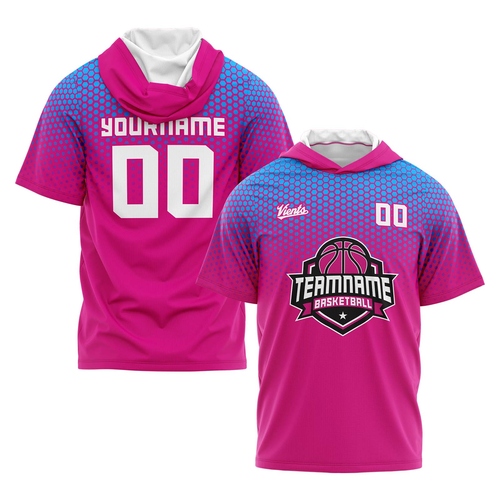 Custom Pink Light Blue Short Sleeve Hoodies for Men Women Shirts with Hoods Printed Name Logo enthsush