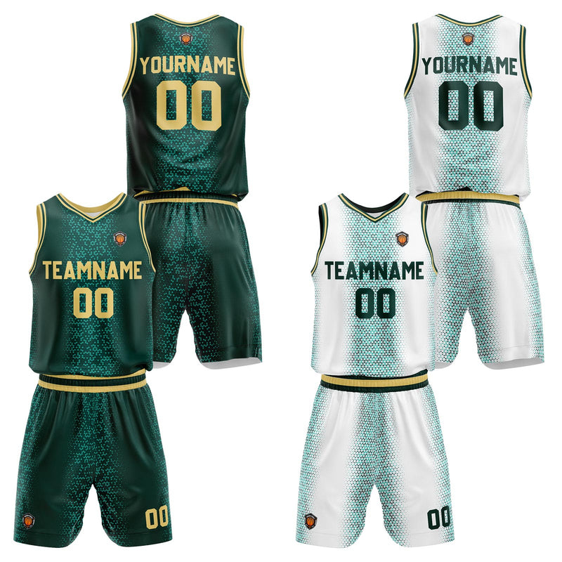 Custom Dark Green Reversible Basketball Suit for Adults and Kids Personalized Jersey