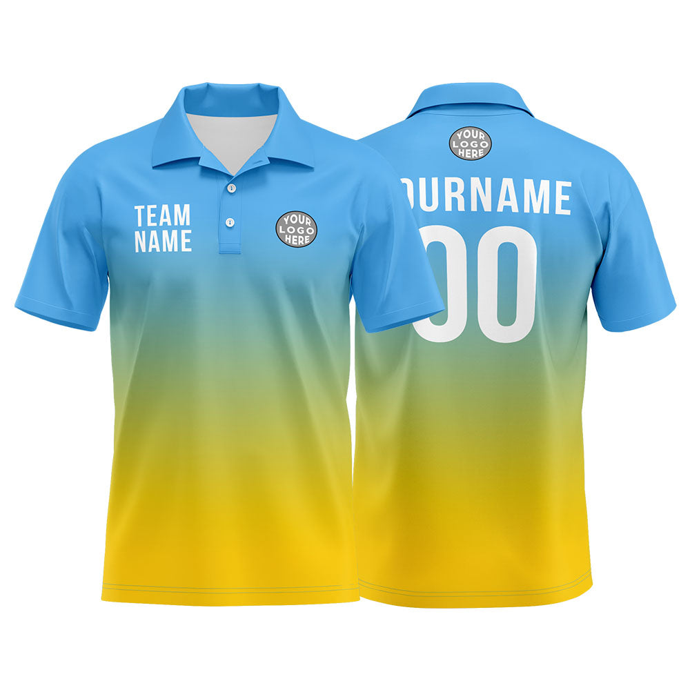 Custom Light Blue Yellow Football Polo Shirts Add Your Unique Logo/Name/Number enthsush