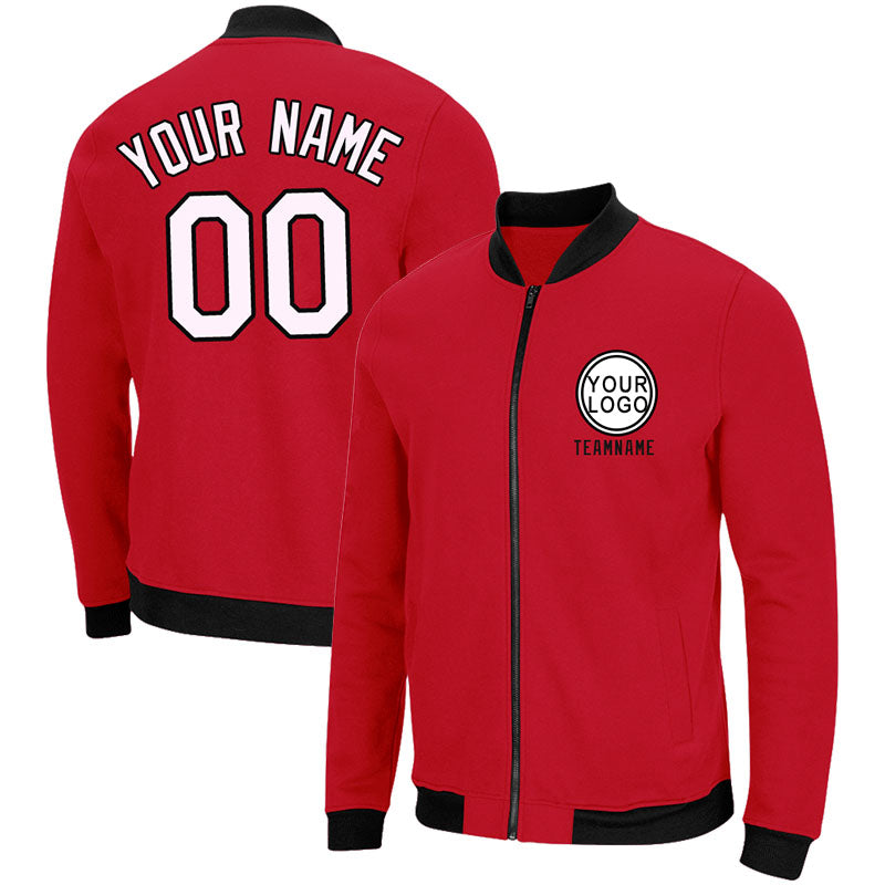Custom Long Sleeve Windbreaker Jackets Uniform Printed Your Logo Name Number Red-White-Black enthsush