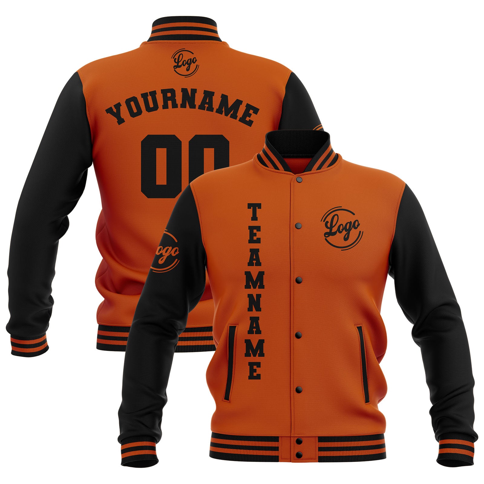 Custom Black Dark Orange Waterproof Varsity Jackets Personalized Stitched Name Number Logo to Letterman Jackets enthsush