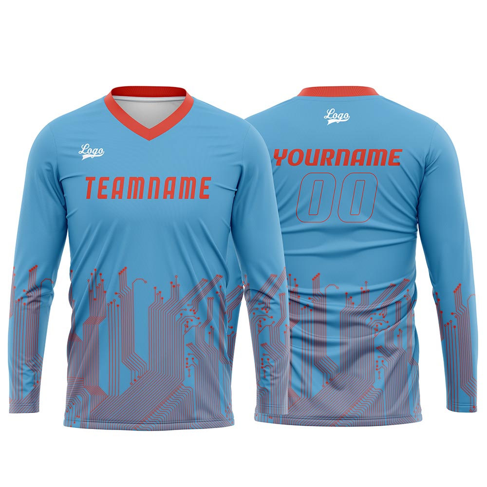 Custom Sky Blue Orange Red Basketball Soccer Football Shooting Long T-Shirt for Adults and Kids enthsush