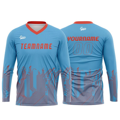 Custom Sky Blue Orange Red Basketball Soccer Football Shooting Long T-Shirt for Adults and Kids enthsush