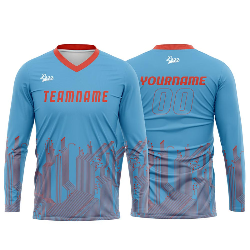 Custom Sky Blue Orange Red Basketball Soccer Football Shooting Long T-Shirt for Adults and Kids
