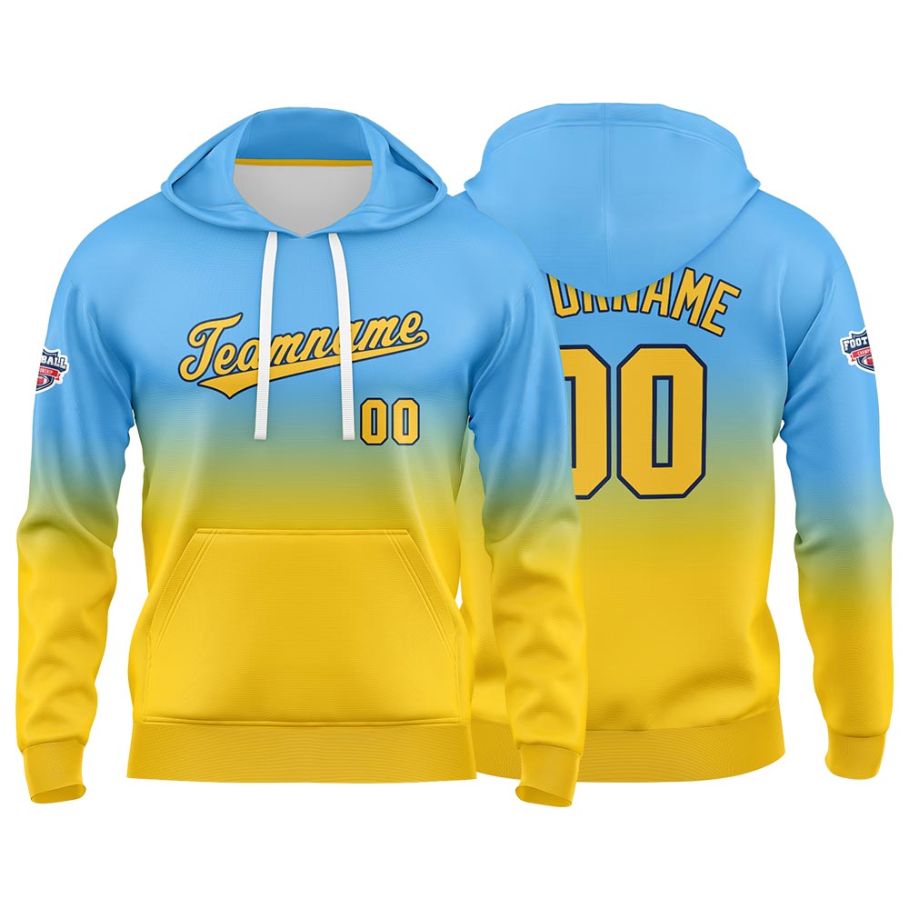 Custom Gradient Hoodie For Man Woman Girl Boy Print Your Logo Name Number Light Blue Yellow enthsush