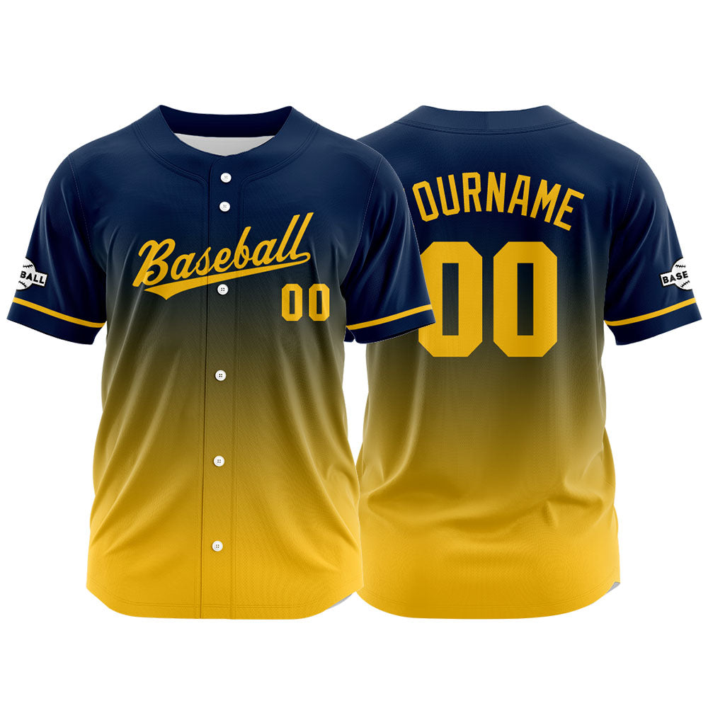 Custom Full Print Design Authentic Baseball Jersey yellow-navy enthsush