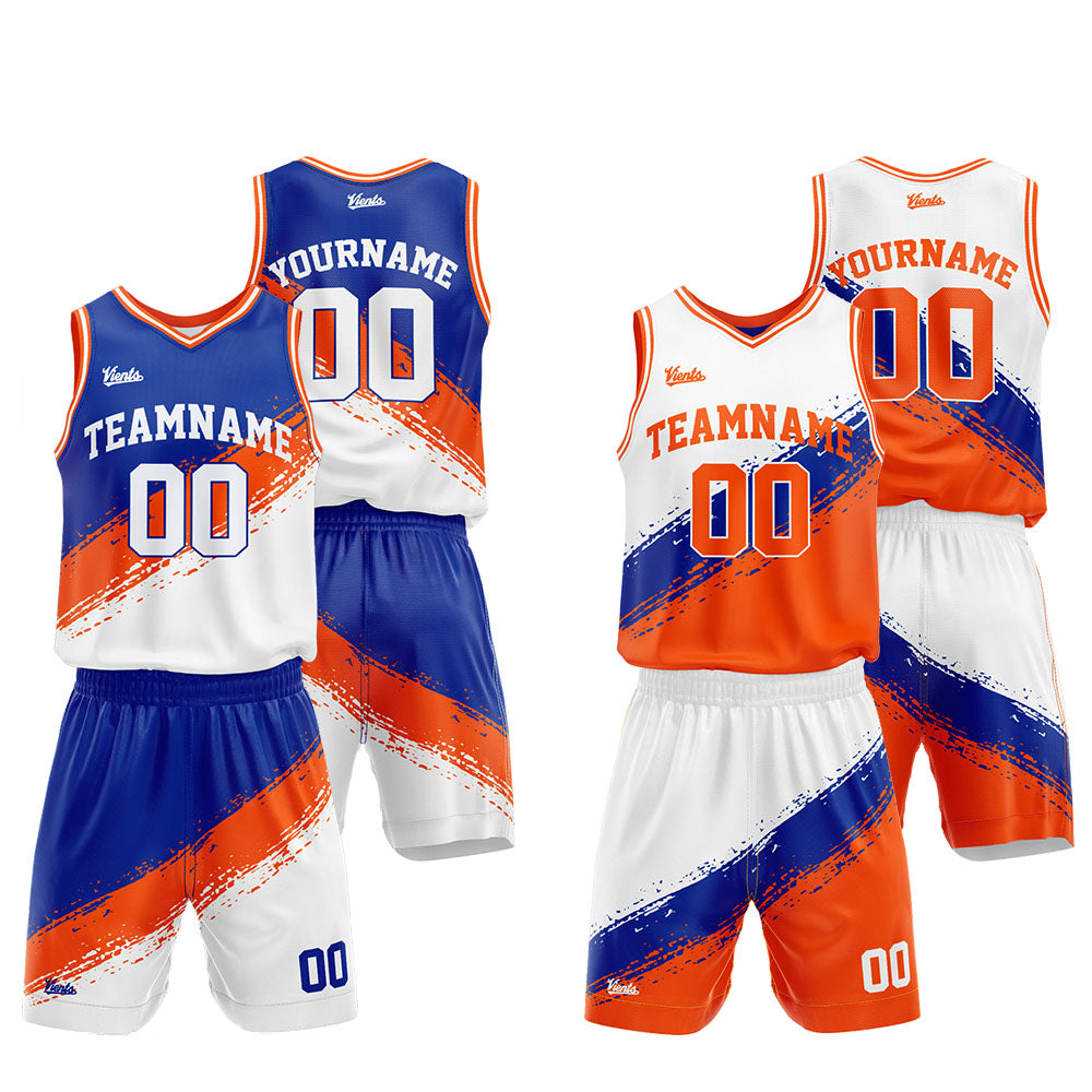 Custom Basketball Jersey Uniform Suit Printed Your Logo Name Number Royal-Orange-White enthsush