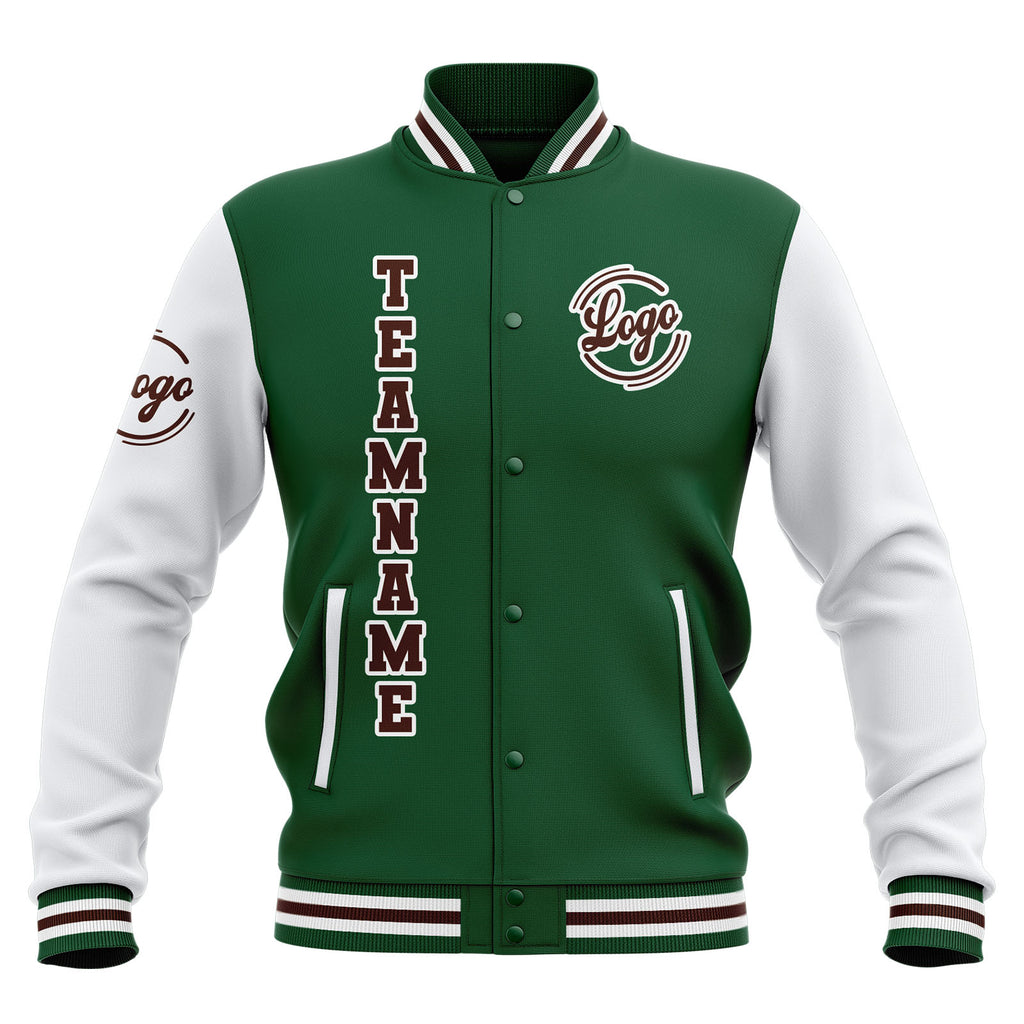 Custom Green White Brown Waterproof Varsity Jackets Personalized Stitched Name Number Logo to Letterman Jackets enthsush