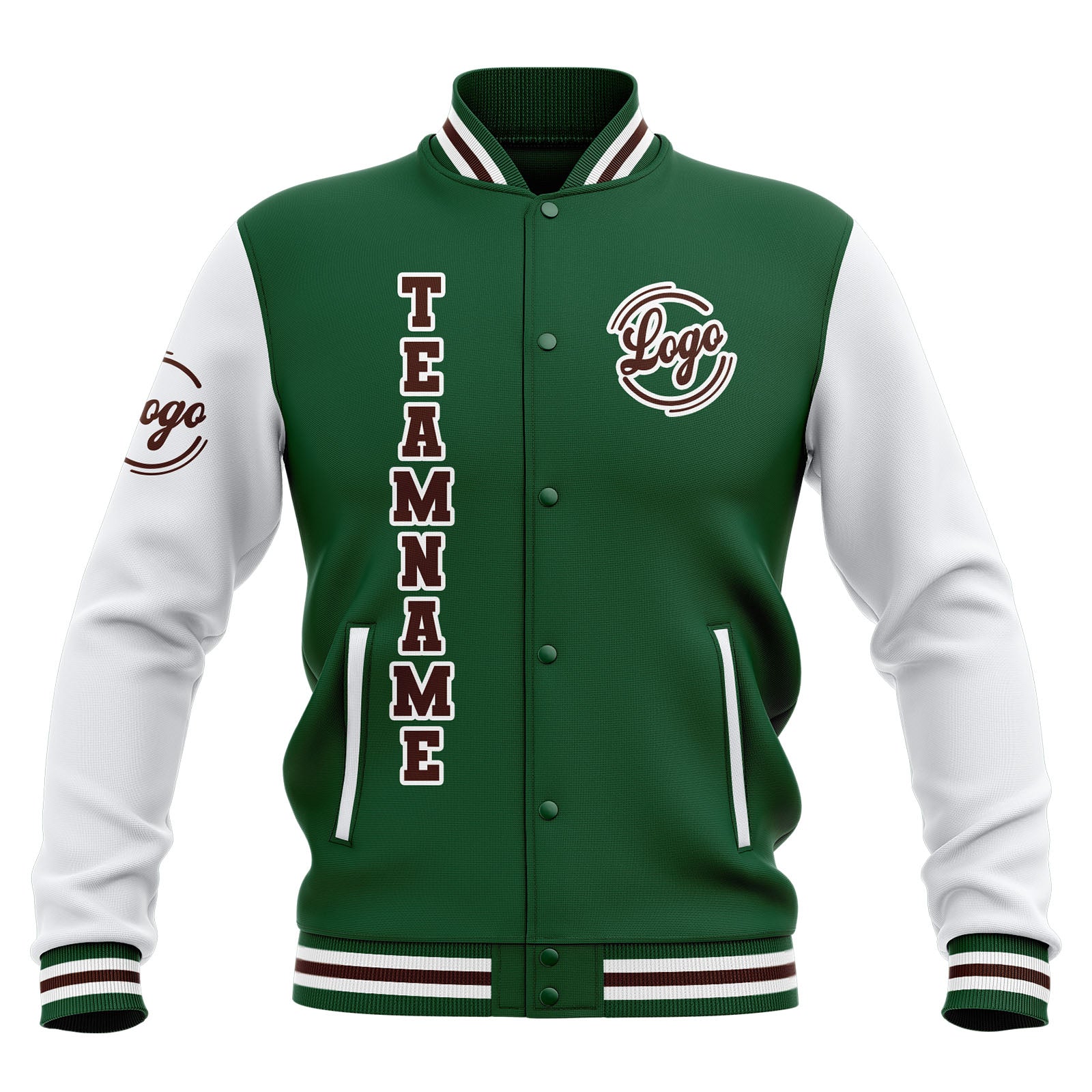 Custom Green White Brown Waterproof Varsity Jackets Personalized Stitched Name Number Logo to Letterman Jackets enthsush