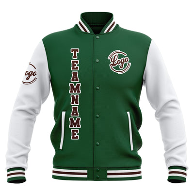 Custom Green White Brown Waterproof Varsity Jackets Personalized Stitched Name Number Logo to Letterman Jackets enthsush