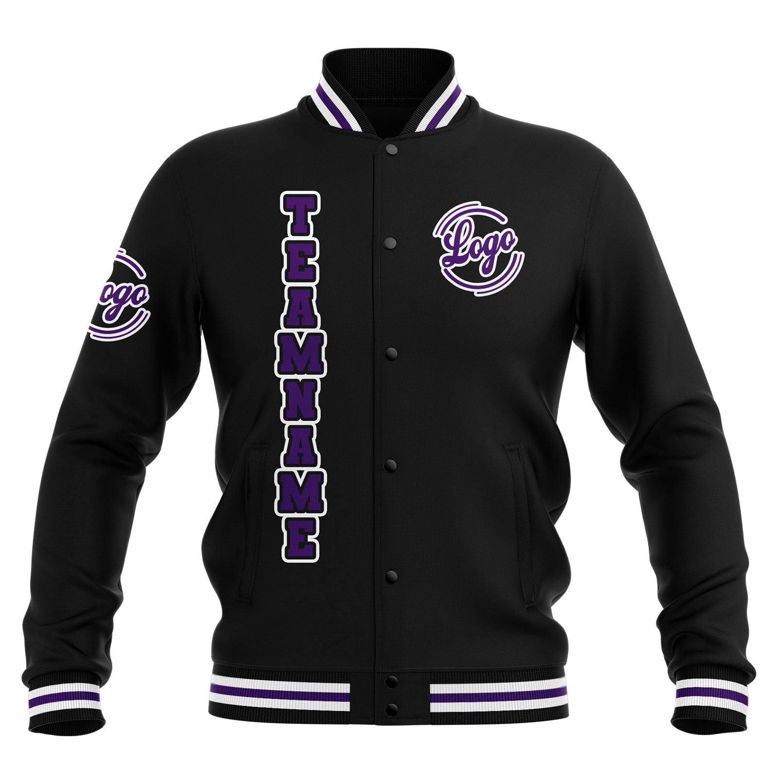 Custom Black Purple White Waterproof Varsity Jackets Personalized Stitched Name Number Logo to Letterman Jackets enthsush