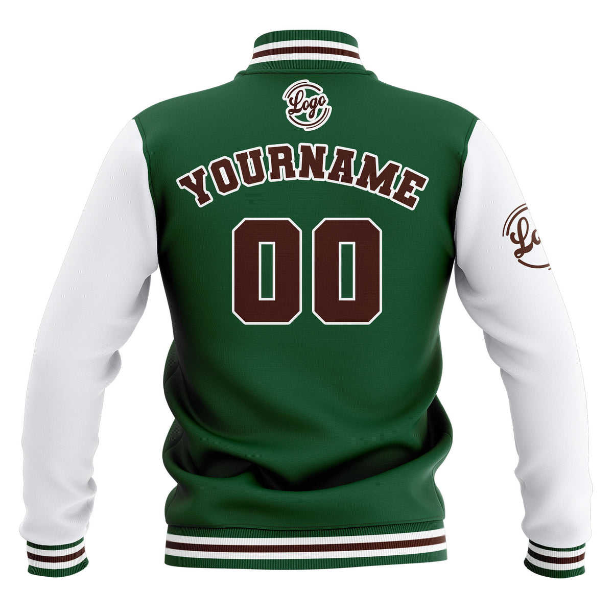 Custom Green White Brown Waterproof Varsity Jackets Personalized Stitched Name Number Logo to Letterman Jackets enthsush