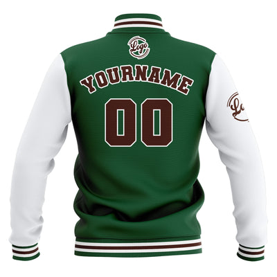 Custom Green White Brown Waterproof Varsity Jackets Personalized Stitched Name Number Logo to Letterman Jackets enthsush