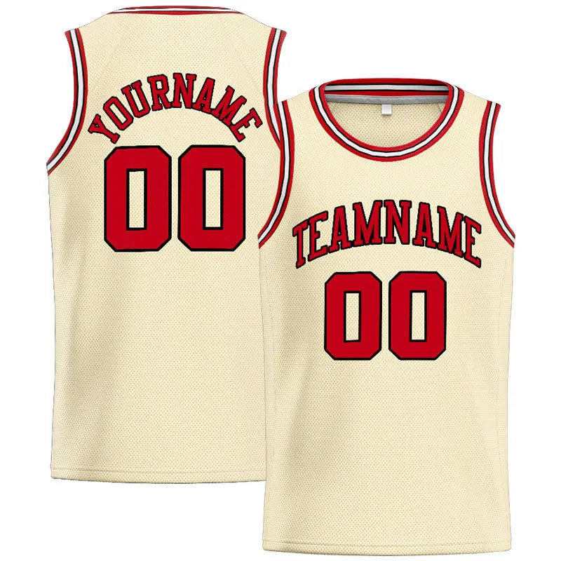 Custom Stitched Basketball Jersey for Men, Women And Kids Cream-Red-Black enthsush
