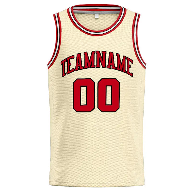 Custom Stitched Basketball Jersey for Men, Women And Kids Cream-Red-Black enthsush