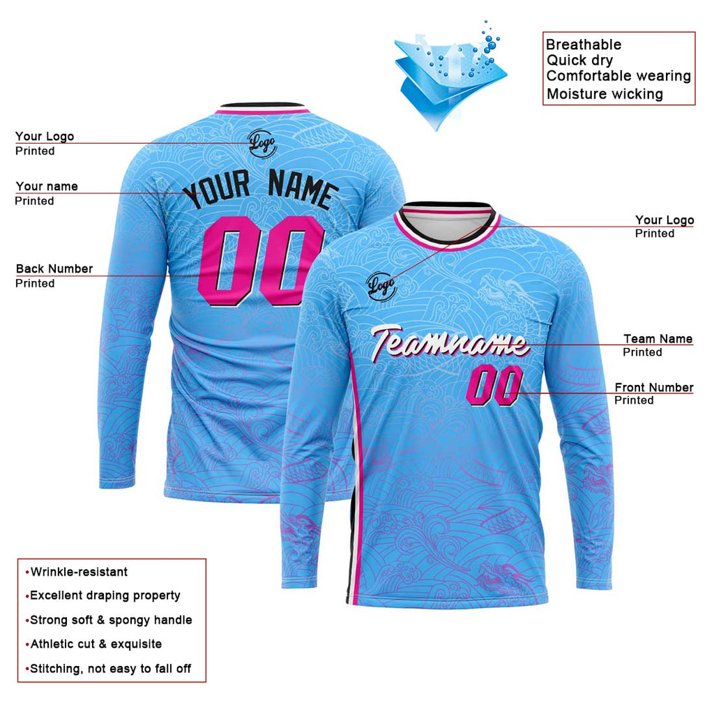 Custom Basketball Soccer Football Shooting Long T-Shirt for Adults and Kids Light Blue enthsush