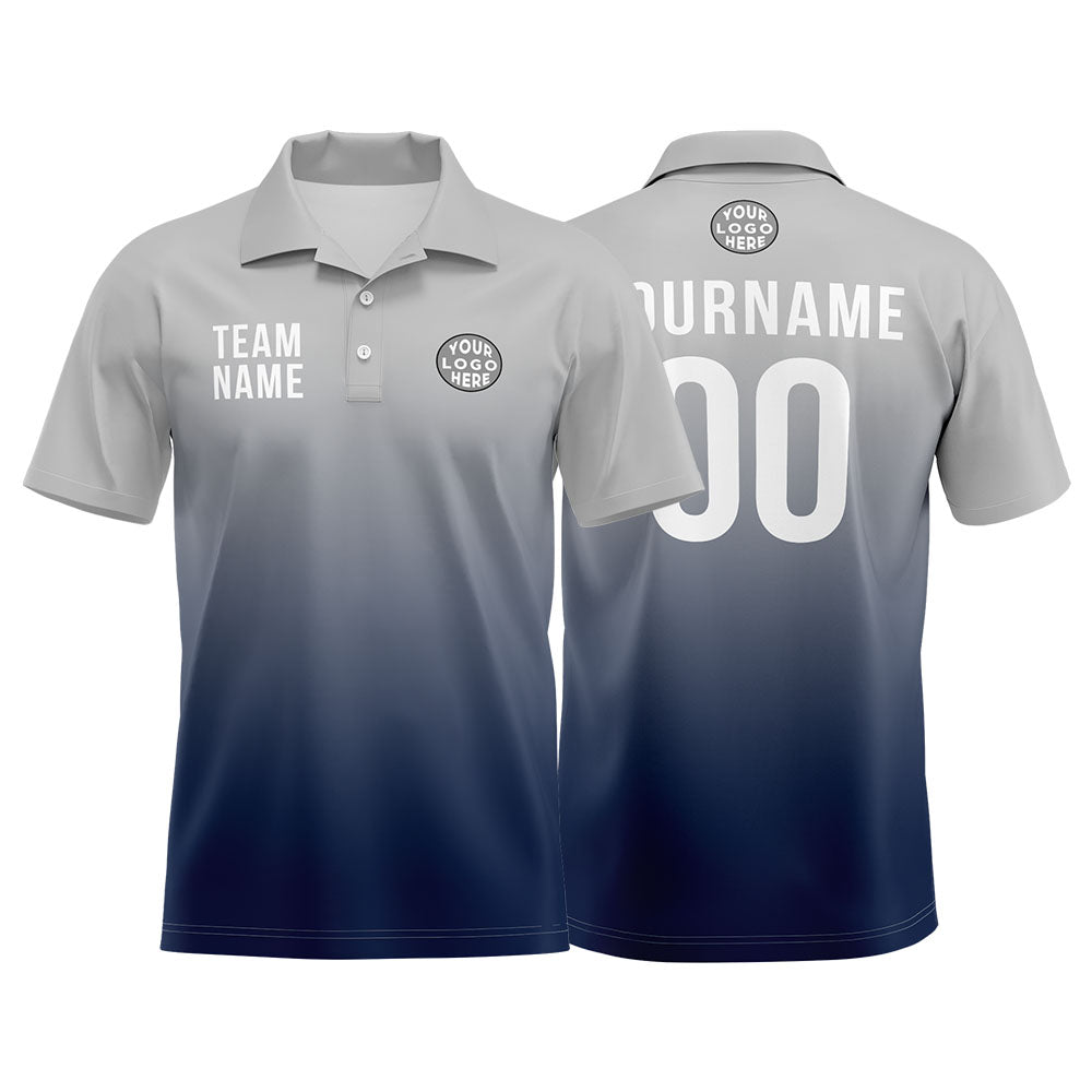 Custom Gray Navy Football Polo Shirts Add Your Unique Logo/Name/Number enthsush