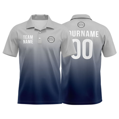 Custom Gray Navy Football Polo Shirts Add Your Unique Logo/Name/Number enthsush