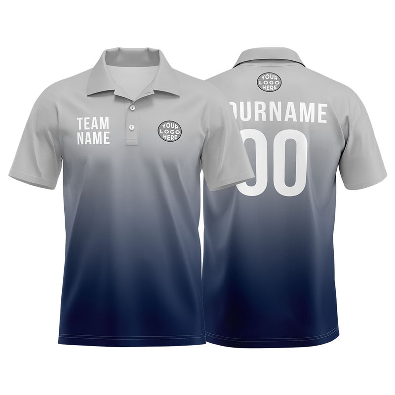 Custom Gray Navy Football Polo Shirts Add Your Unique Logo/Name/Number