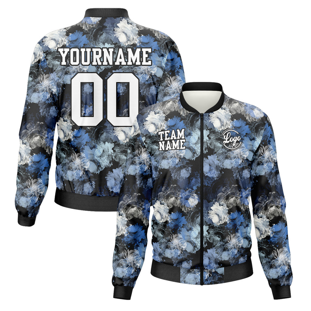 Custom Long Sleeve Windbreaker Jackets Uniform Printed Your Logo Name Number Blue Flower enthsush