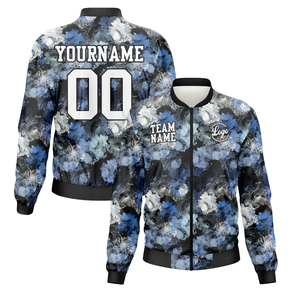 Custom Long Sleeve Windbreaker Jackets Uniform Printed Your Logo Name Number Blue Flower enthsush