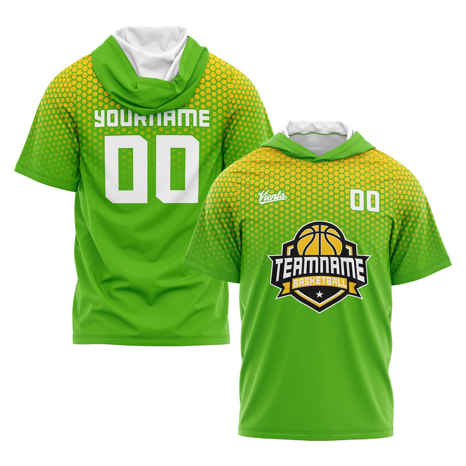 Custom Green Yellow Short Sleeve Hoodies for Men Women Shirts with Hoods Printed Name Logo enthsush