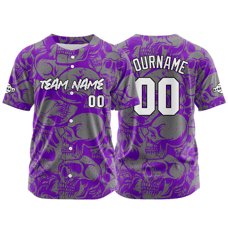 Custom Baseball Uniforms High-Quality for Adult Kids Optimized for Performance Retro Skull-Purple&Grey
