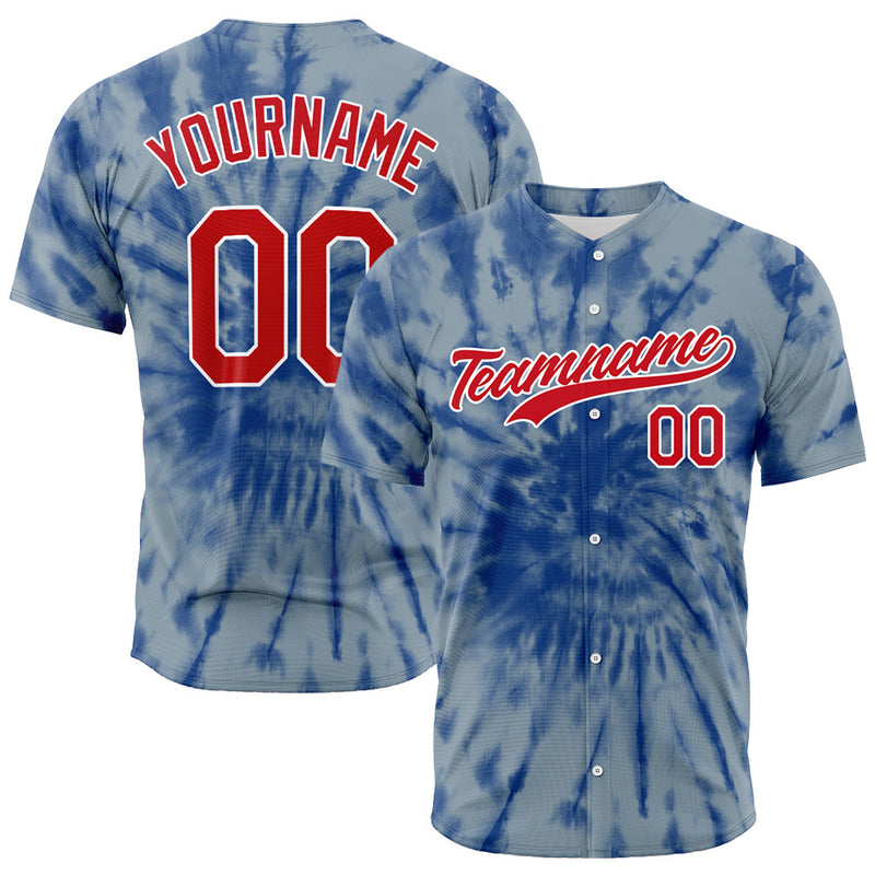Custom Full Print Design Authentic Baseball Jersey Grey blue tie-dyed