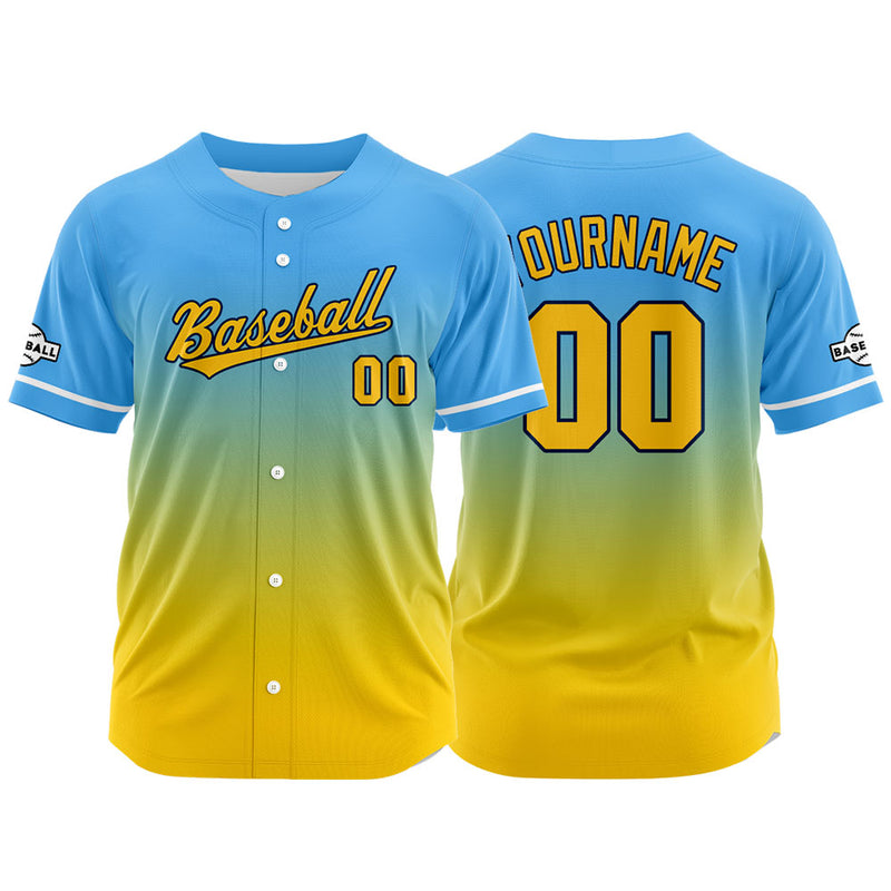 Custom Full Print Design Authentic Baseball Jersey yellow-light blue
