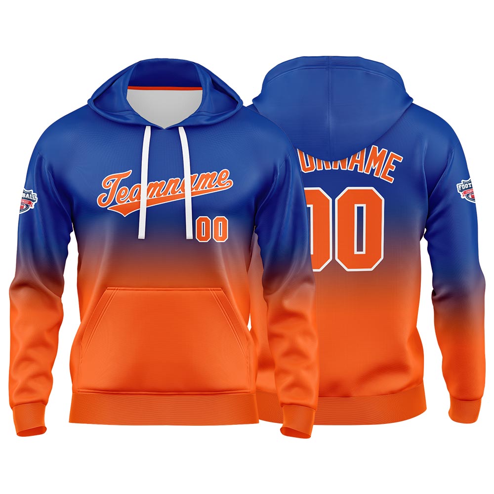 Custom Gradient Hoodie For Man Woman Girl Boy Print Your Logo Name Number Royal Orange enthsush