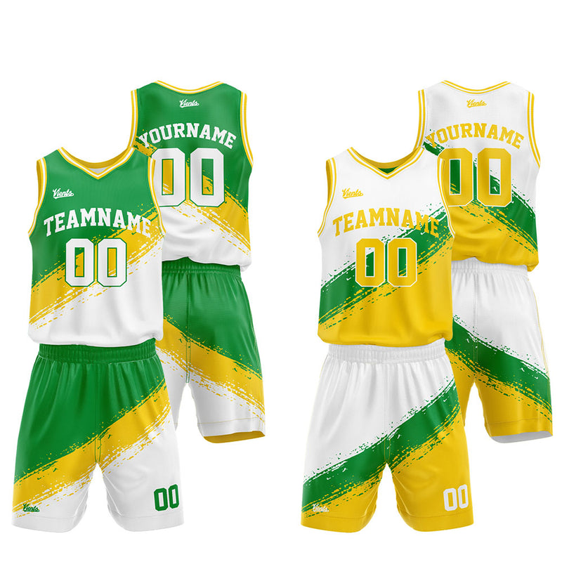 Custom Basketball Jersey Uniform Suit Printed Your Logo Name Number Green-Yellow-White