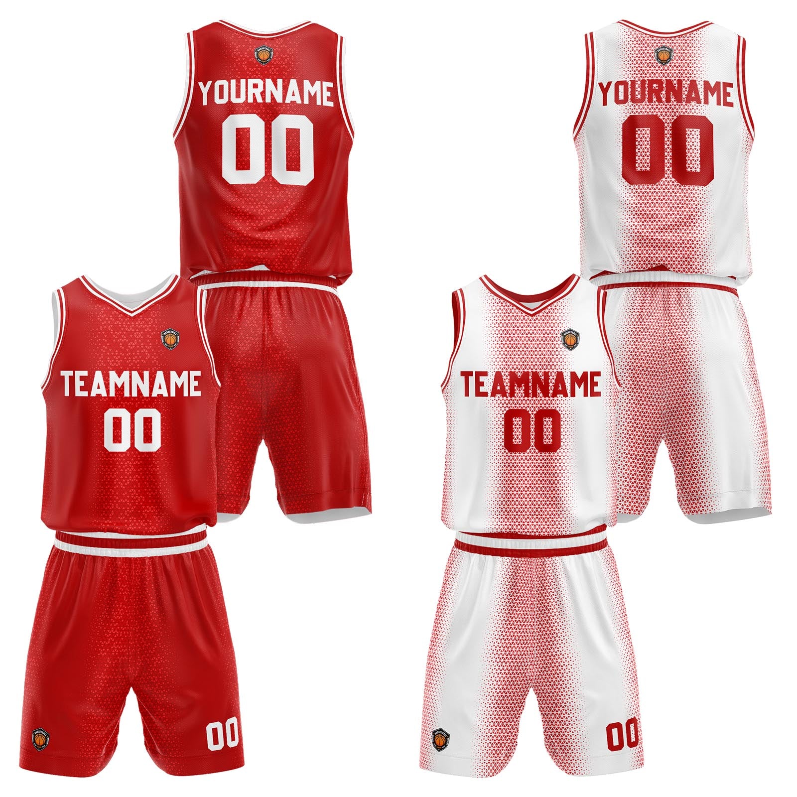 Custom Red Reversible Basketball Suit for Adults and Kids Personalized Jersey enthsush