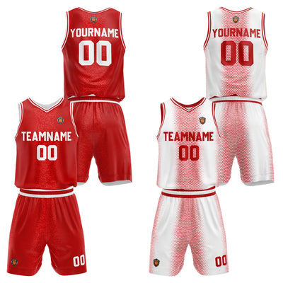 Custom Red Reversible Basketball Suit for Adults and Kids Personalized Jersey enthsush