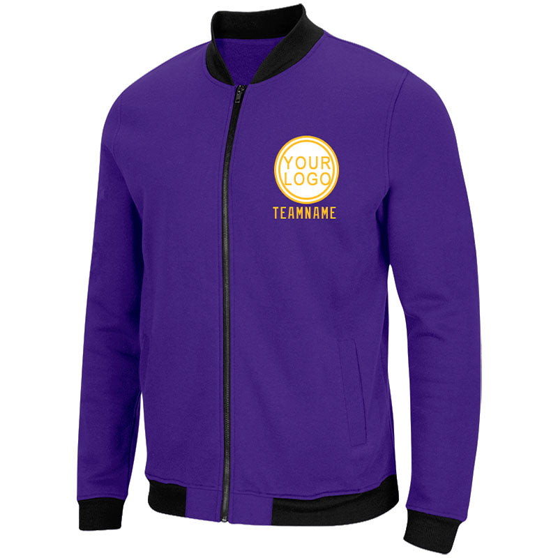 Custom Long Sleeve Windbreaker Jackets Uniform Printed Your Logo Name Number Purple-Yellow-White enthsush