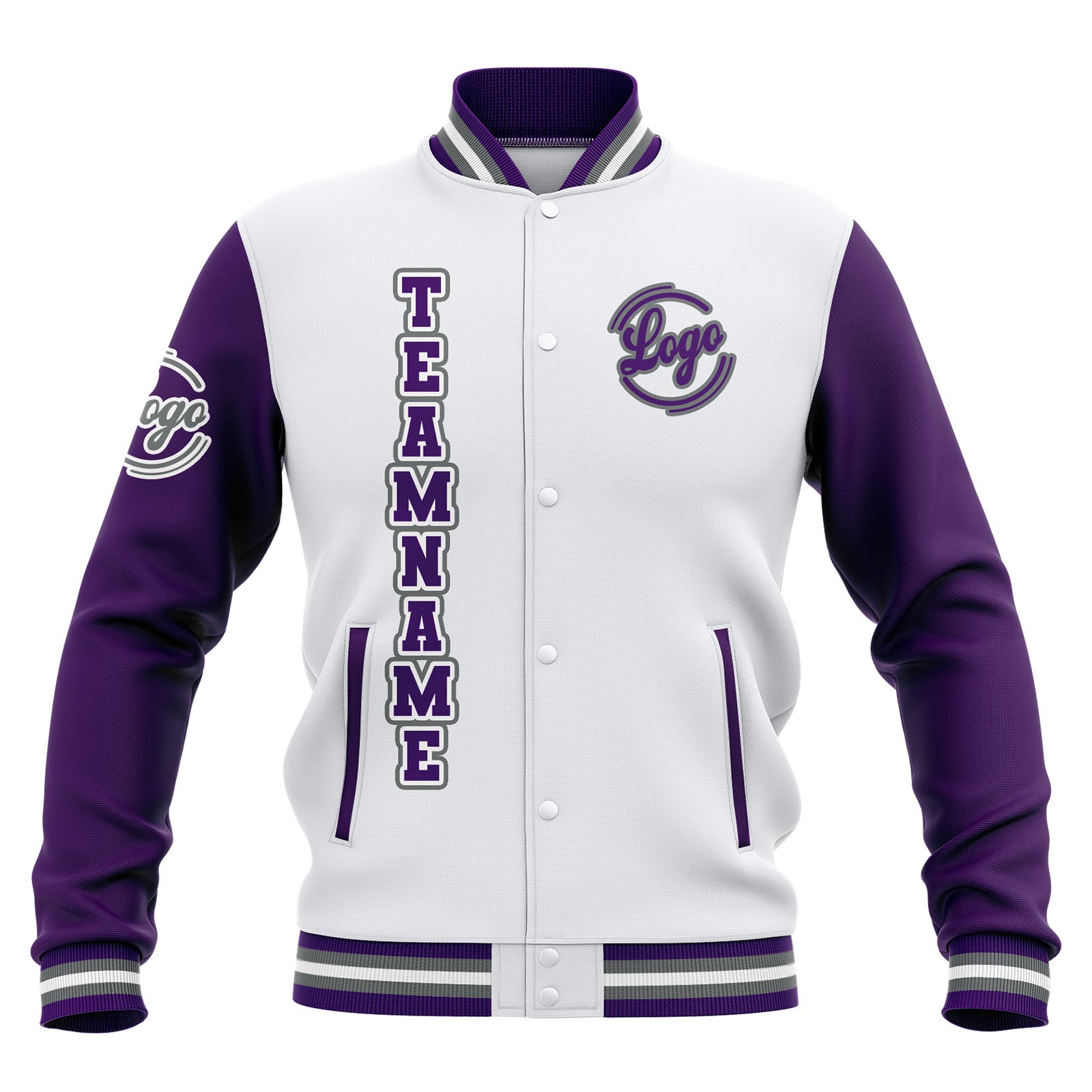 Custom White Purple Grey Waterproof Varsity Jackets Personalized Stitched Name Number Logo to Letterman Jackets enthsush