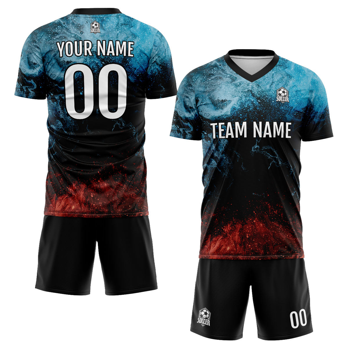 Custom Water and Fire Soccer Jerseys for Men Women Personalized Soccer Uniforms for Adult and Kid enthsush