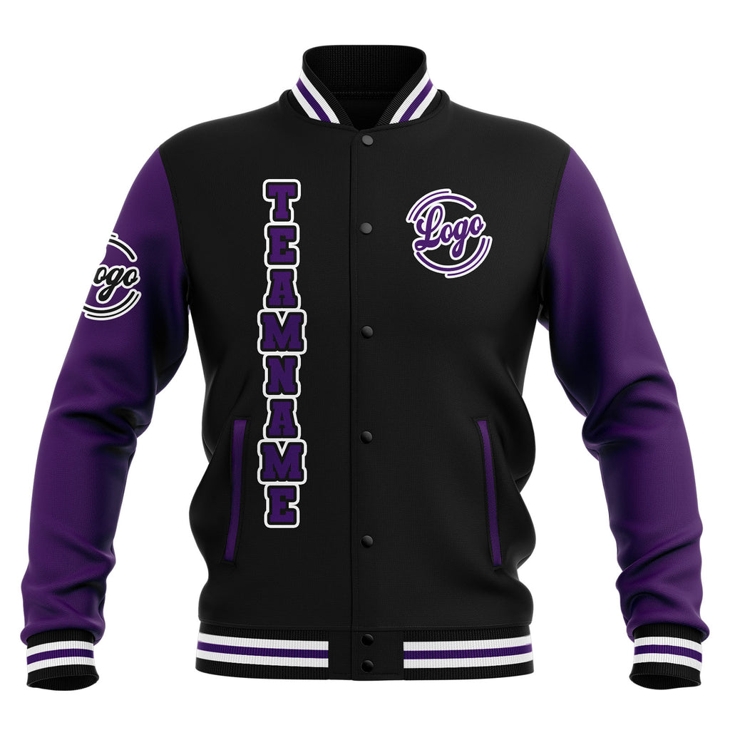 Custom Black Purple White Waterproof Varsity Jackets Personalized Stitched Name Number Logo to Letterman Jackets enthsush