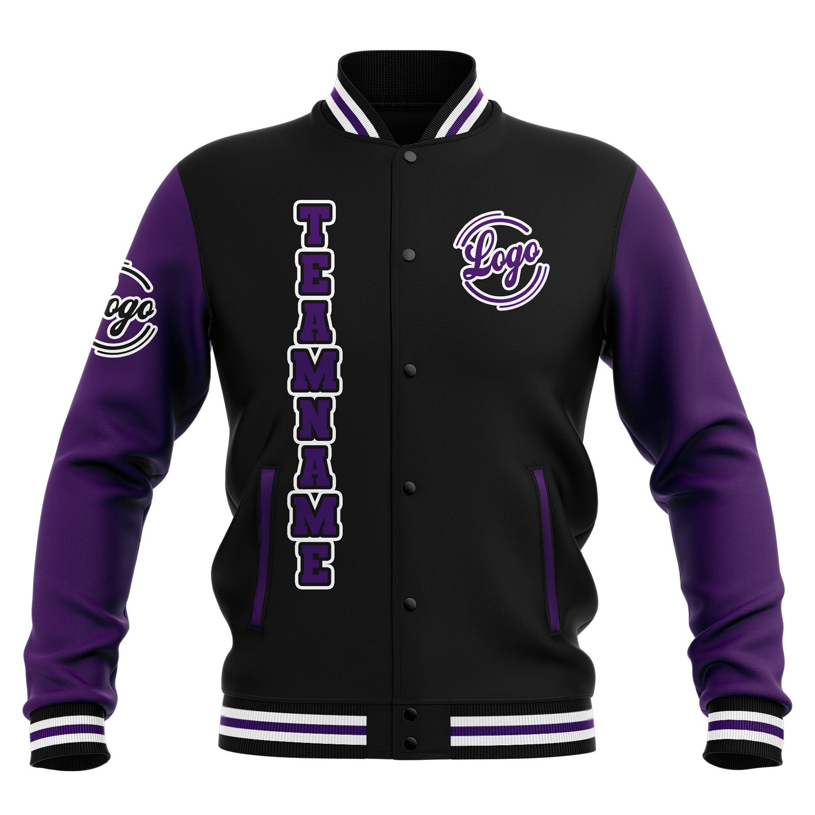Custom Black Purple White Waterproof Varsity Jackets Personalized Stitched Name Number Logo to Letterman Jackets enthsush