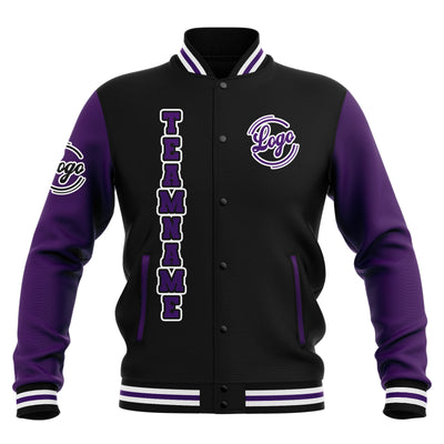 Custom Black Purple White Waterproof Varsity Jackets Personalized Stitched Name Number Logo to Letterman Jackets enthsush