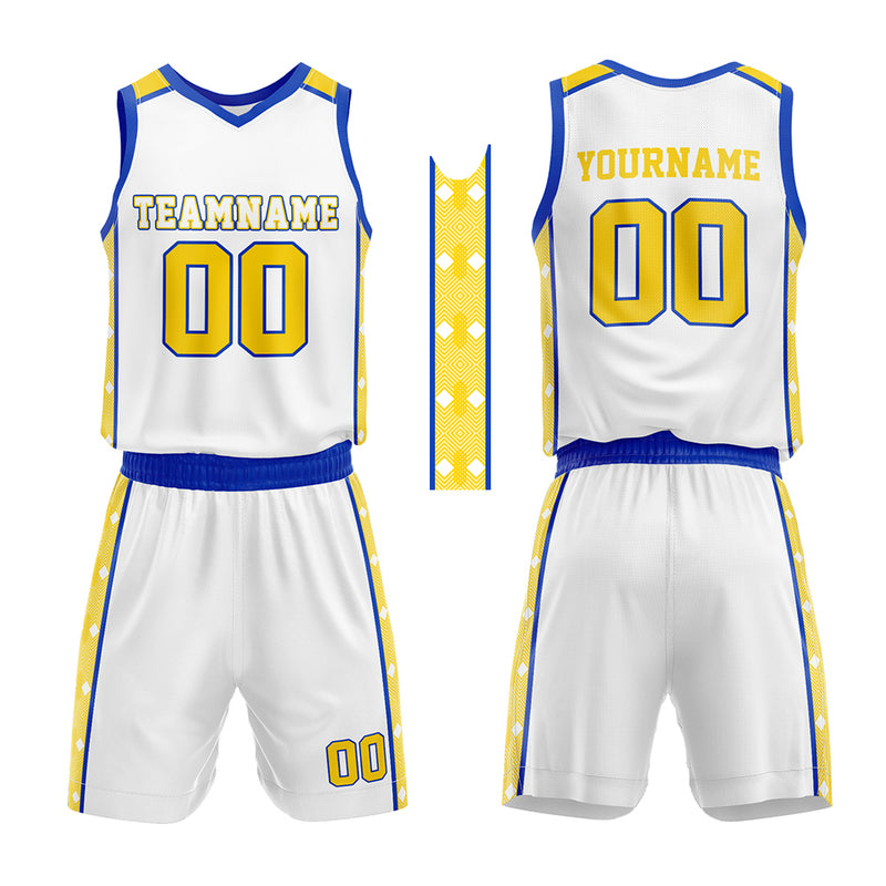 Custom Basketball Jersey Uniform Suit Printed Your Logo Name Number White-Royal-Yellow enthsush
