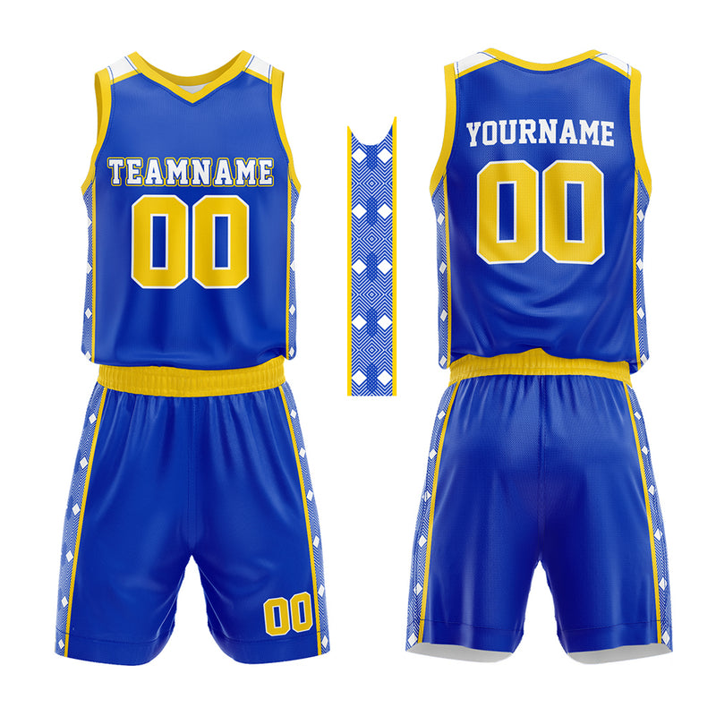 Custom Basketball Jersey Uniform Suit Printed Your Logo Name Number Royal-Yellow enthsush