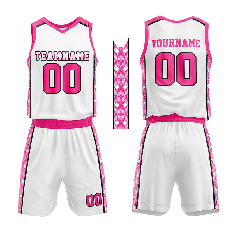 Custom Basketball Jersey Uniform Suit Printed Your Logo Name Number White-Pink enthsush