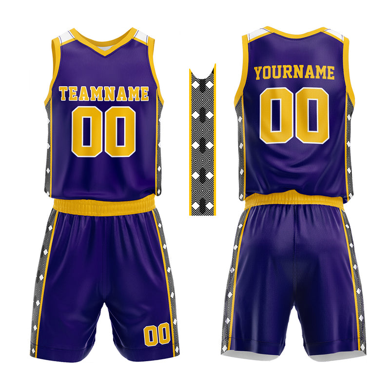 Custom Basketball Jersey Uniform Suit Printed Your Logo Name Number Purple-Yellow enthsush