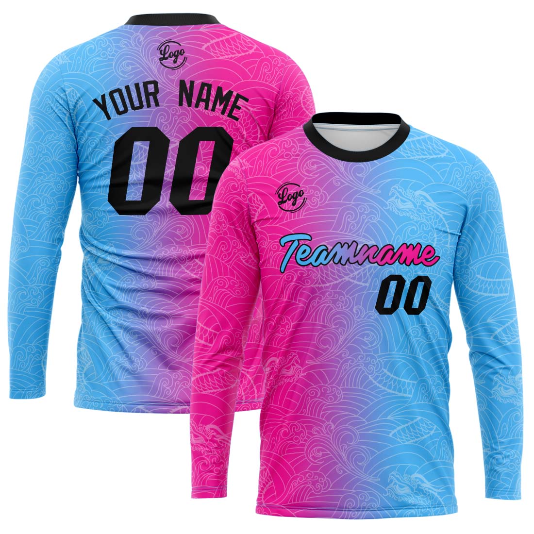 Custom Basketball Soccer Football Shooting Long T-Shirt for Adults and Kids Pink&Light Blue enthsush