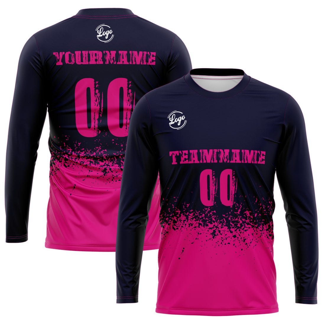 Custom Basketball Soccer Football Shooting Long T-Shirt for Adults and Kids Navy&Pink enthsush