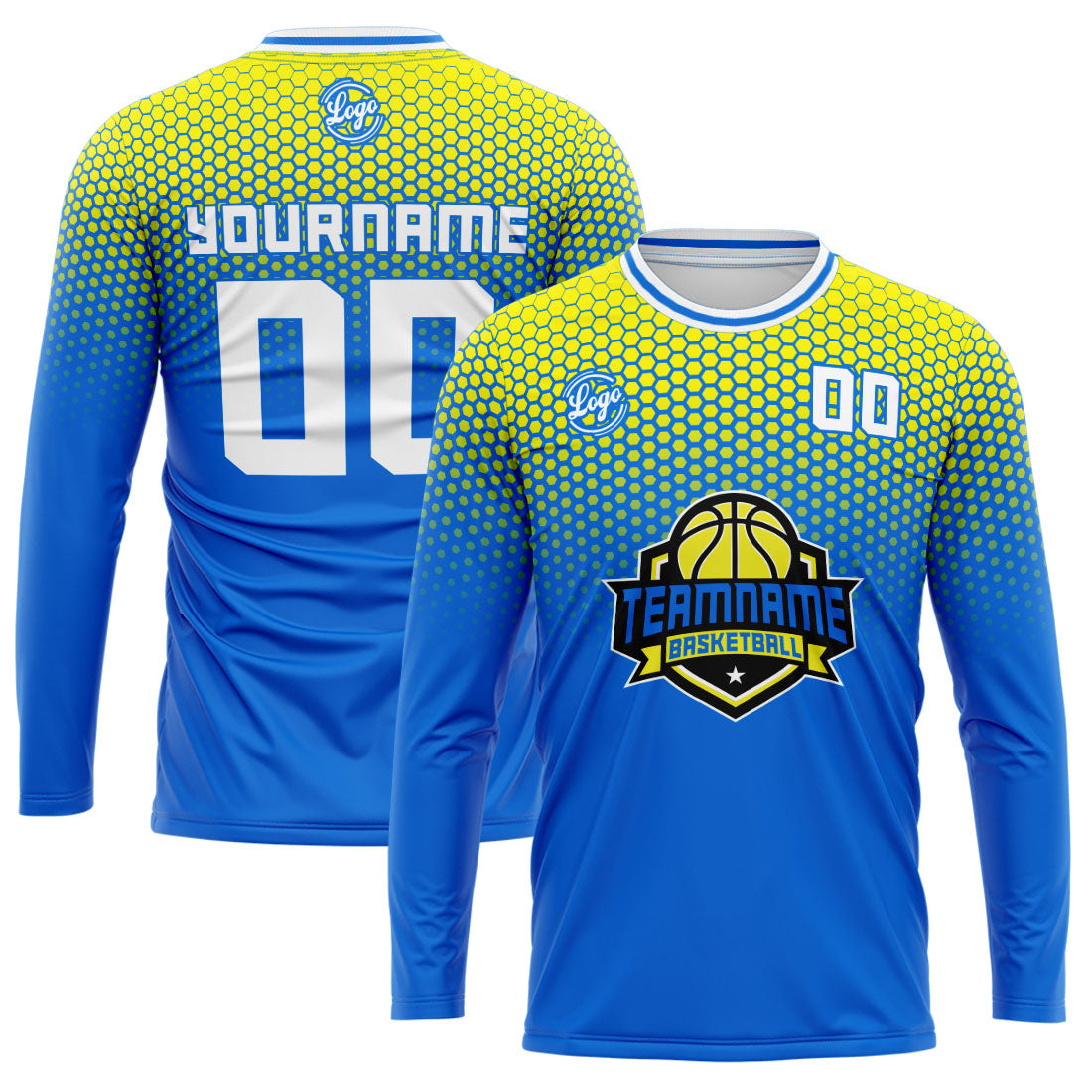 Custom Basketball Soccer Football Shooting Long T-Shirt for Adults and Kids Yellow&Light Blue enthsush