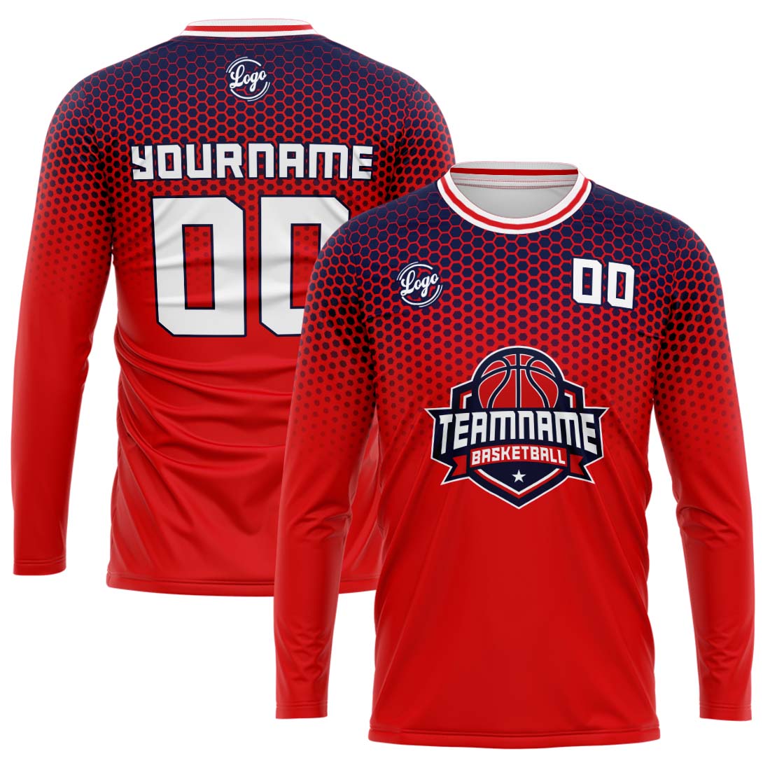 Custom Basketball Soccer Football Shooting Long T-Shirt for Adults and Kids Navy&Red enthsush