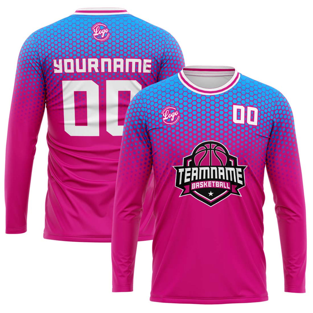 Custom Basketball Soccer Football Shooting Long T-Shirt for Adults and Kids Light Blue&Pink enthsush